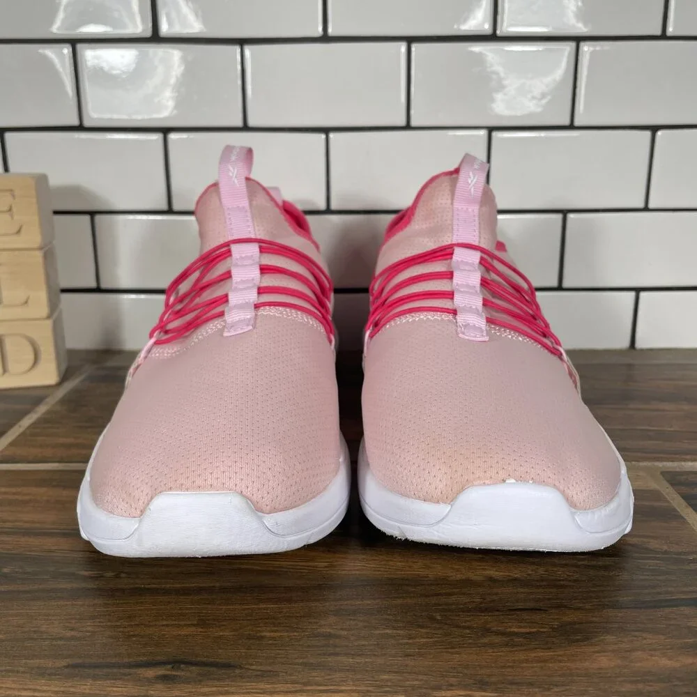 Reebok Youth Girls Size 6 Shoes Pink White Lightweight Slip On Trainers Sneakers
